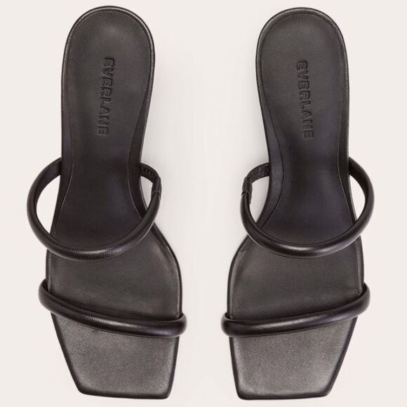 Everlane Shoes Double Strap Heel in Black Leather Minimalist Neutral Womens 9.5 - Picture 5 of 12
